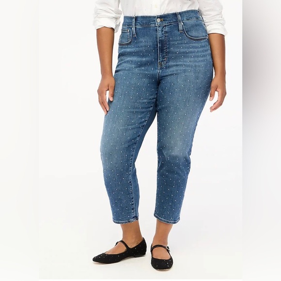 J. Crew Women’s 34P Petite Rhinestone Essential Straight Signature Stretch Jeans - Picture 1 of 15